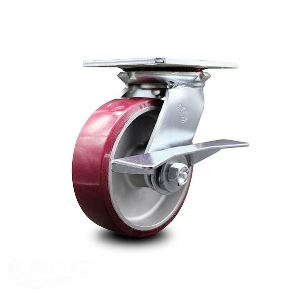 6 Inch Heavy Duty Poly on Aluminum Caster with Ball Bearing and Brake SCC